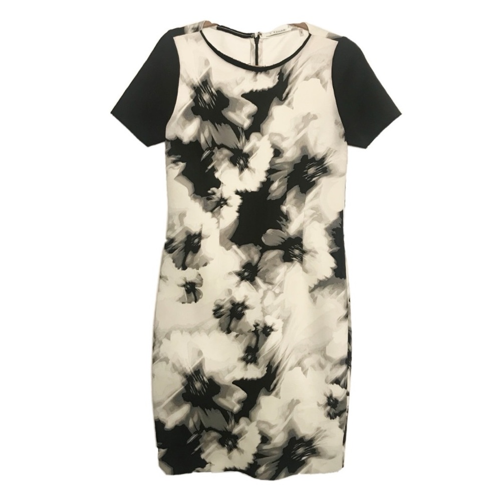 T Tahari Black and White Floral Scuba Sheath Dress